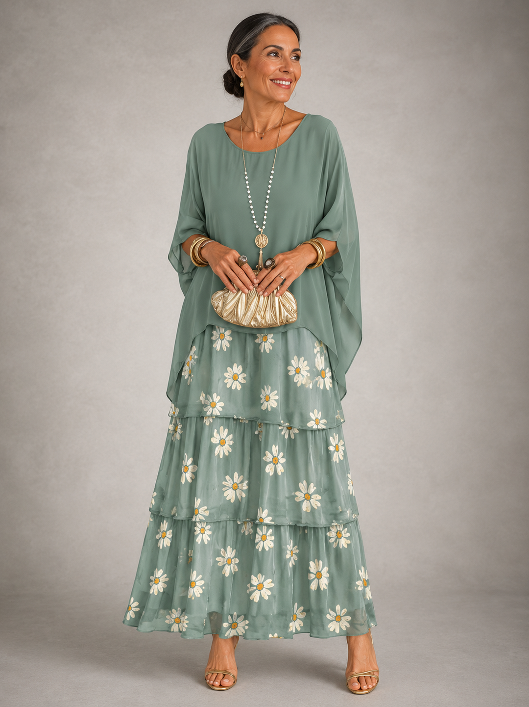 Lara Elegant Flowing Maxi Dress - Washed Green