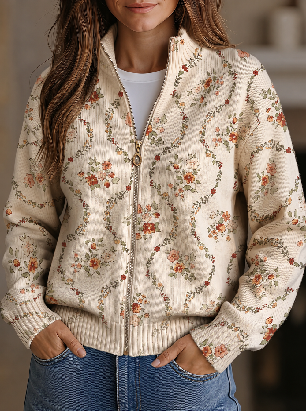 Vivienne Floral Vine Zip Cardigan