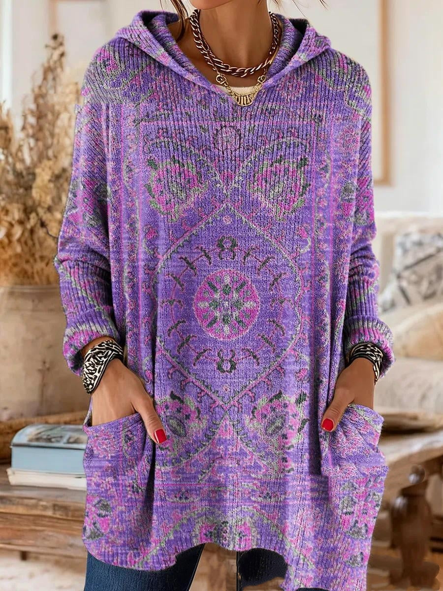 Alice Retro Print Hooded Tunic - Purple