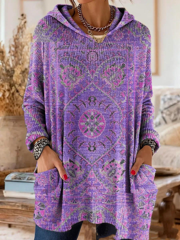 Alice Retro Print Hooded Tunic - Purple