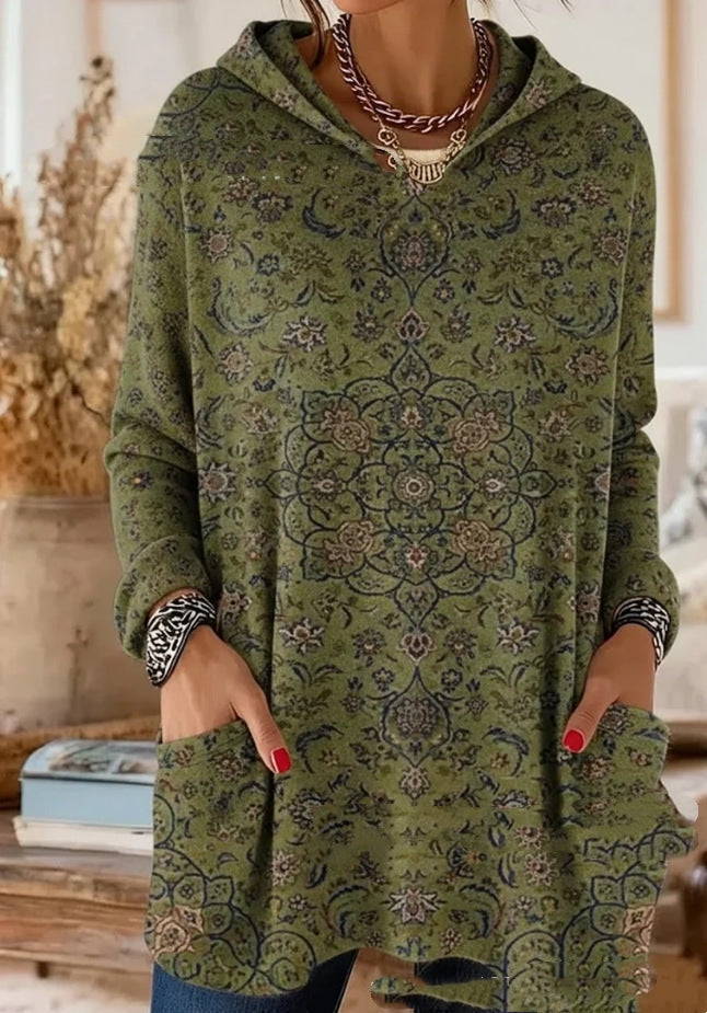 Alice Retro Print Hooded Tunic - Green