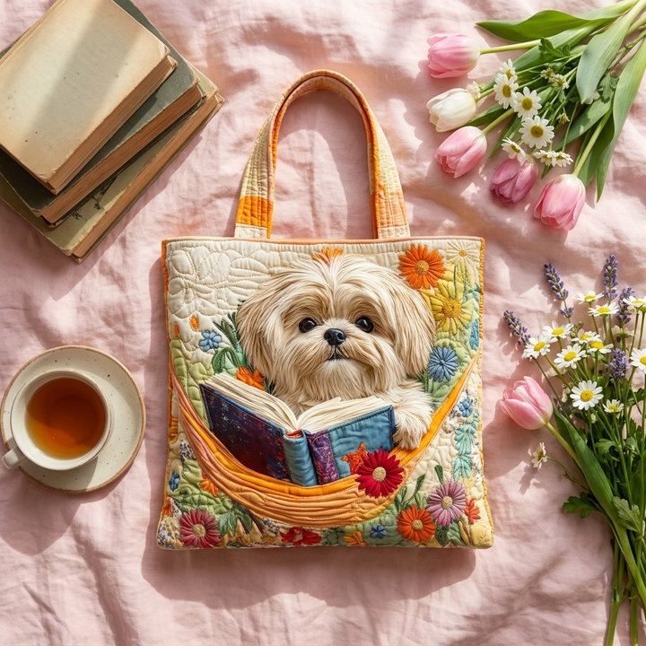 Shih Tzu with Books and Flowers - Flatlay