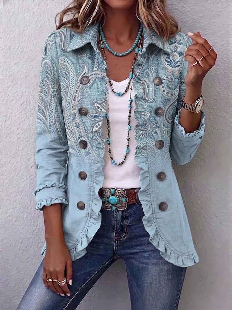 Esme Vintage Paisley Ruffle Jacket Sky Blue