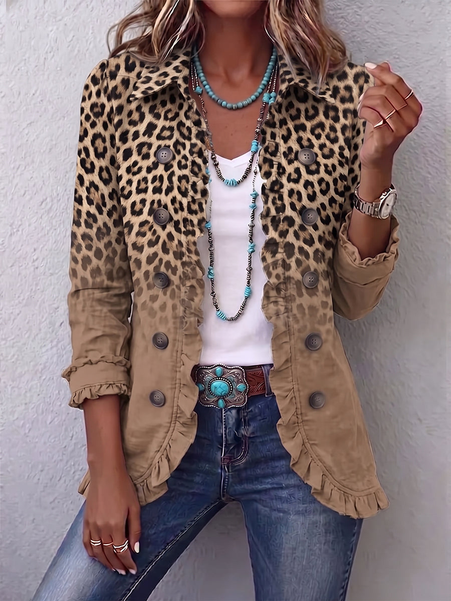 Tessa Leopard Gradient Ruffle Jacket Leopard Tan