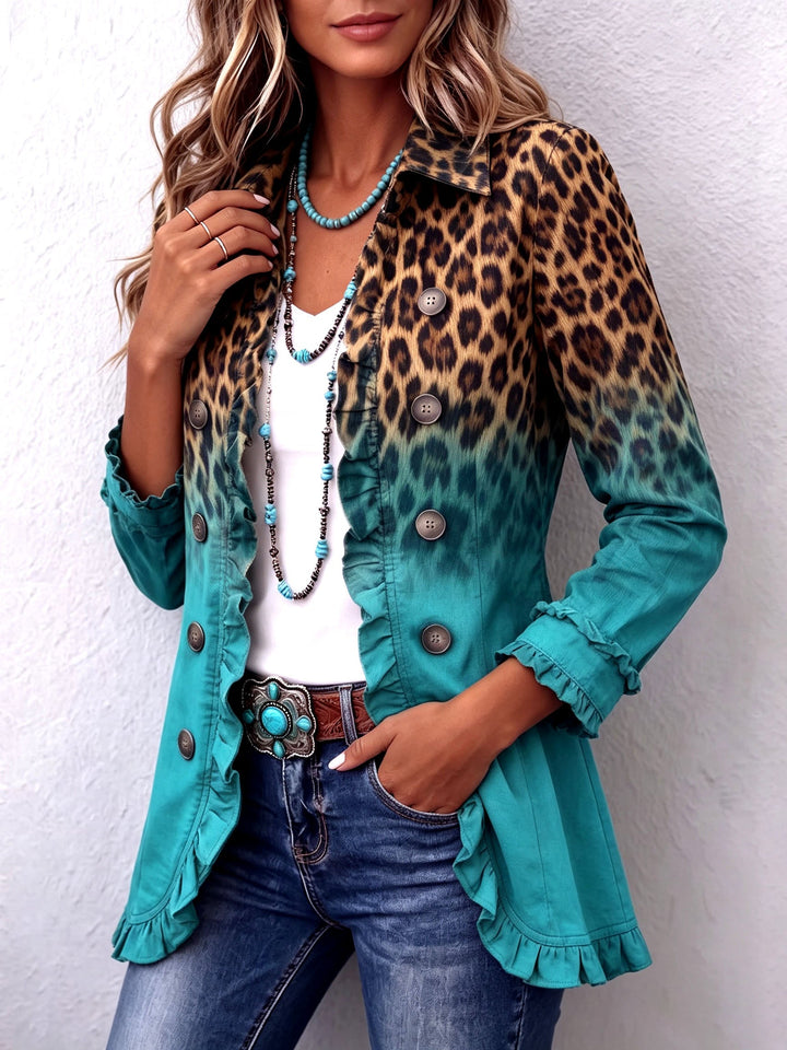 Elodie Leopard Ombre Ruffle Blazer