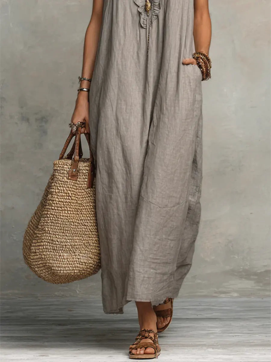 Rivage Linen Maxi Dress detail 4