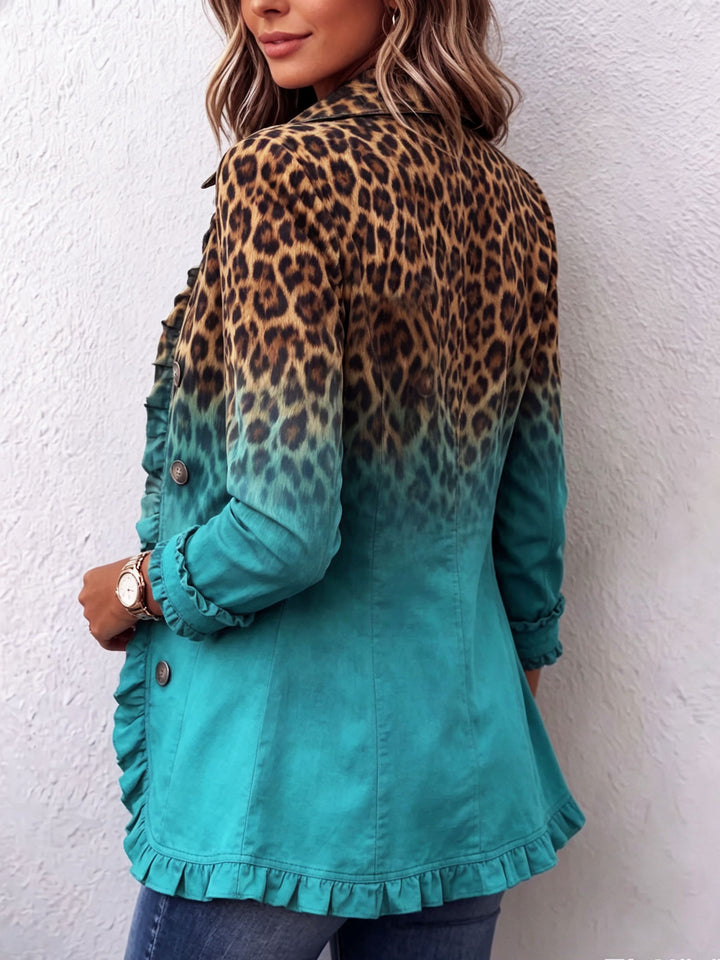 Elodie Leopard Ombre Ruffle Blazer