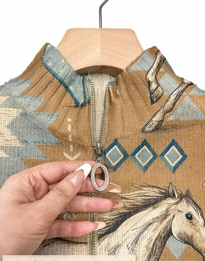Winona Desert Horse and Cactus Zip Cardigan