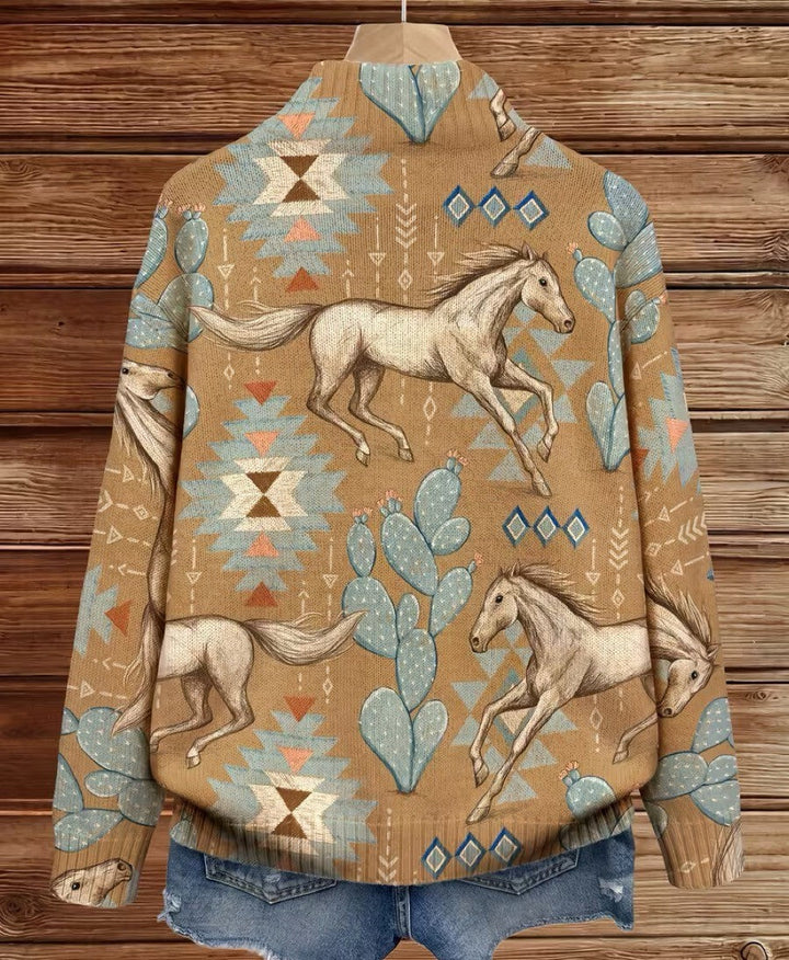 Winona Desert Horse and Cactus Zip Cardigan