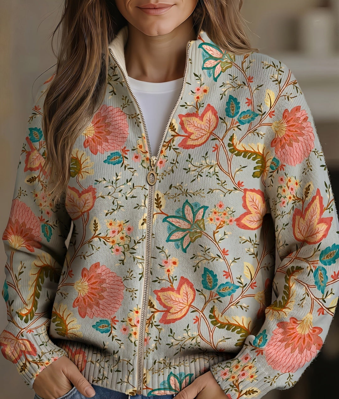 Cordelia Vintage Floral Garden Zip Cardigan