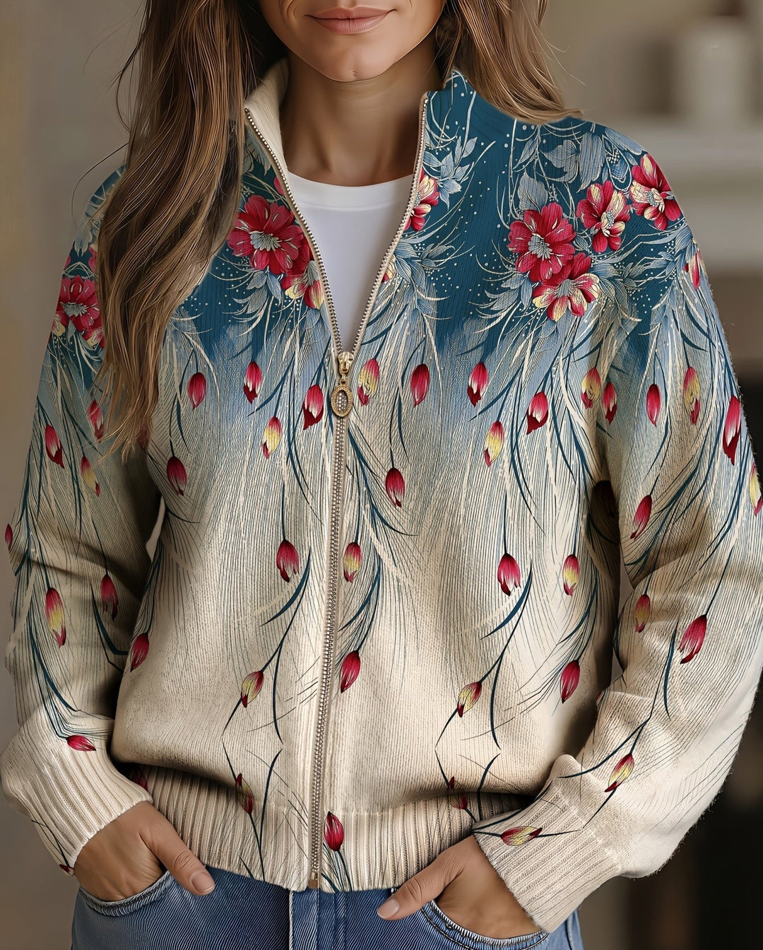 Seraphine Floral Gradient Zip Cardigan